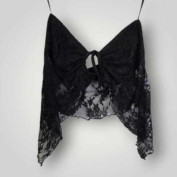 Nasty Gal Black Lace Tie Front Handkerchief Hem Crop Top Size Large - Picture 1 of 7